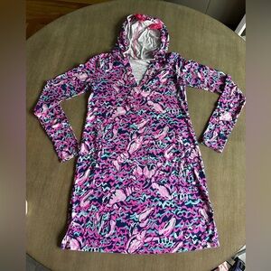 Lilly Pulitzer Pink and Blue Patterned coverup Dress lobster print XS